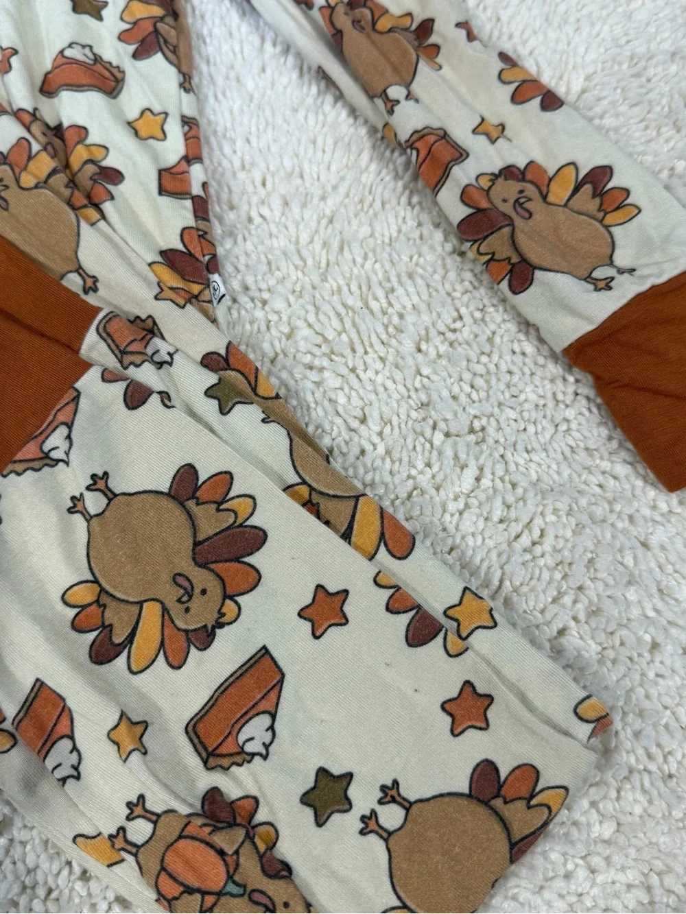 Caden Lane Cream Long Sleeve Turkey Print pajamas with Rust Trim 3T